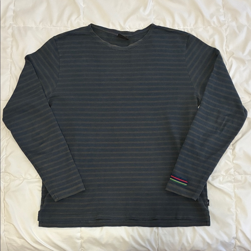 Vintage PS Paul Smith Men's Charcoal x Olive Brown Striped Long Sleeve Tee Sz L